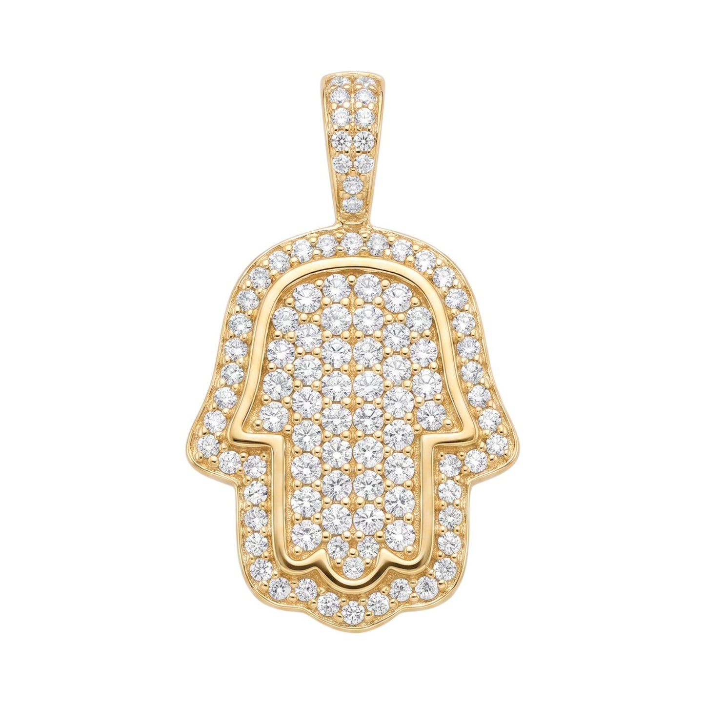 14k Gold Iced Out Hamsa Hand Pendant - Medium