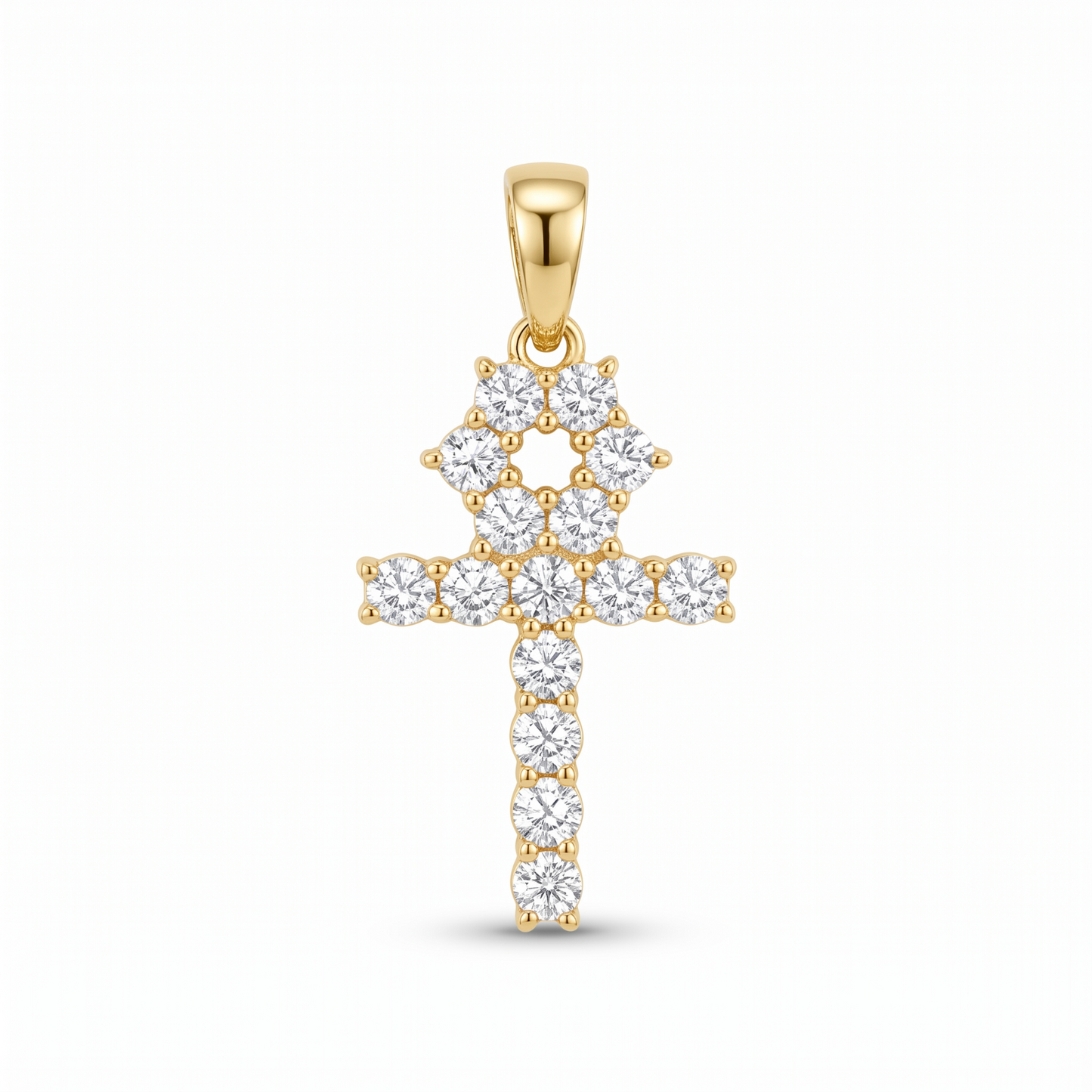 14k Gold Iced Out Tennis Ankh Cross Pendant