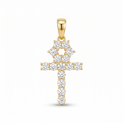 14k Gold Iced Out Tennis Ankh Cross Pendant