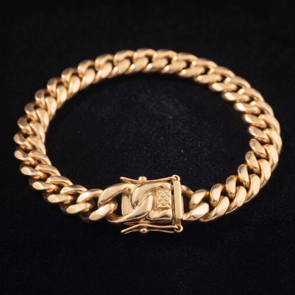 8mm 14k Gold Plated Miami Cuban Link Bracelet Stainless Steel Men’s 6”-10”