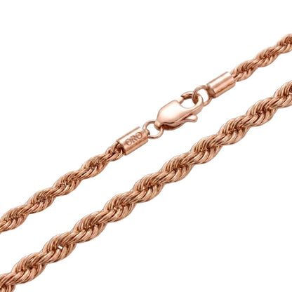 6mm Rose Gold Plated Stainless Steel Rope Link Chain Necklace Men Women 18-30"
