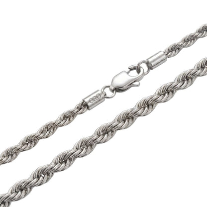 6mm Silver Plated Stainless Steel Rope Chain Necklace Men Women 18-30" Italian