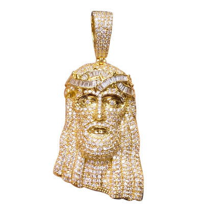 14k Gold Iced Out Jesus Face Pendant