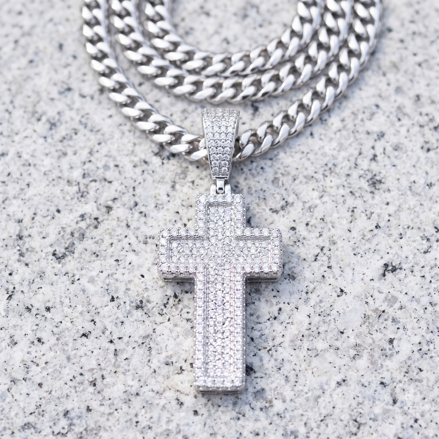 Small 3D Cross Pendant Moissanite CZ Silver or Brass Iced Out Hip Hop Jewelry