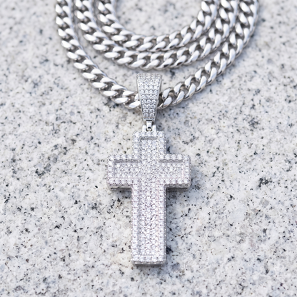 Small 3D Cross Pendant Moissanite CZ Silver or Brass Iced Out Hip Hop Jewelry