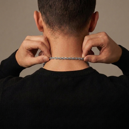 5mm Rhodium Plated Stainless Steel Rope Chain Necklace Men Women 16-30" Italian