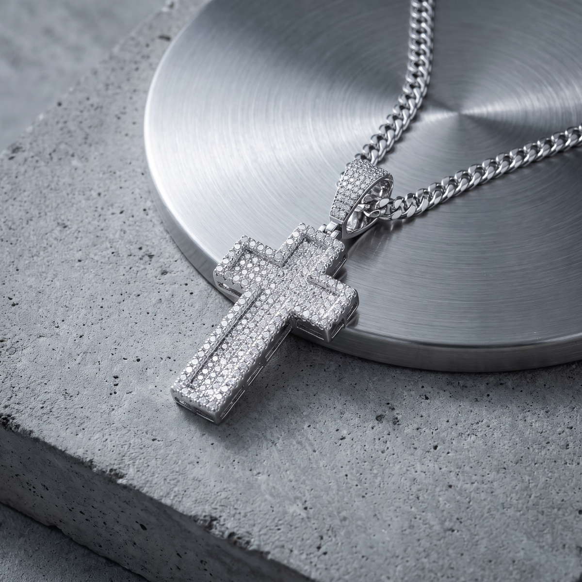 Small 3D Cross Pendant Moissanite CZ Silver or Brass Iced Out Hip Hop Jewelry