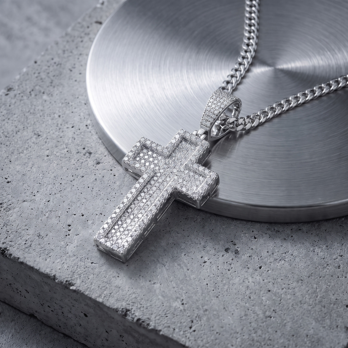Medium 2" 3D Cross Pendant Moissanite or CZ Silver or Brass Iced Hip Hop Jewelry