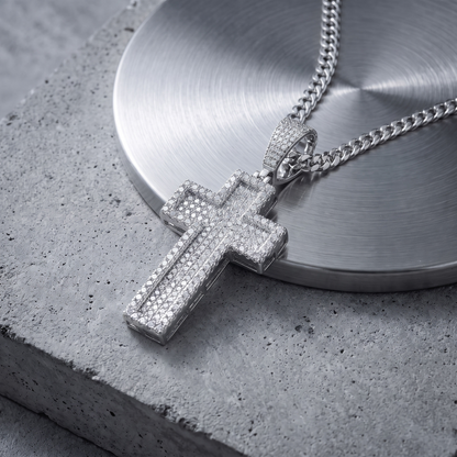 Medium 2" 3D Cross Pendant Moissanite or CZ Silver or Brass Iced Hip Hop Jewelry