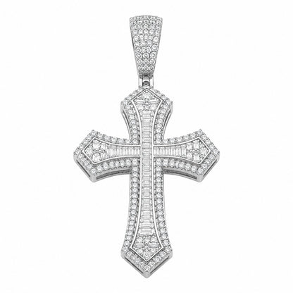 14k White Gold Iced Out Baguette Cross Pendant