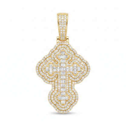 14k Gold Iced Out 3D Iced Baguette Cross - Medium