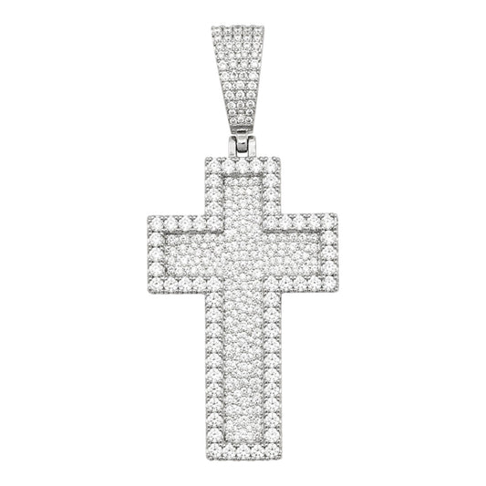 Large 2.5" 3D Cross Pendant Moissanite or CZ Silver or Brass Iced Hip Hop