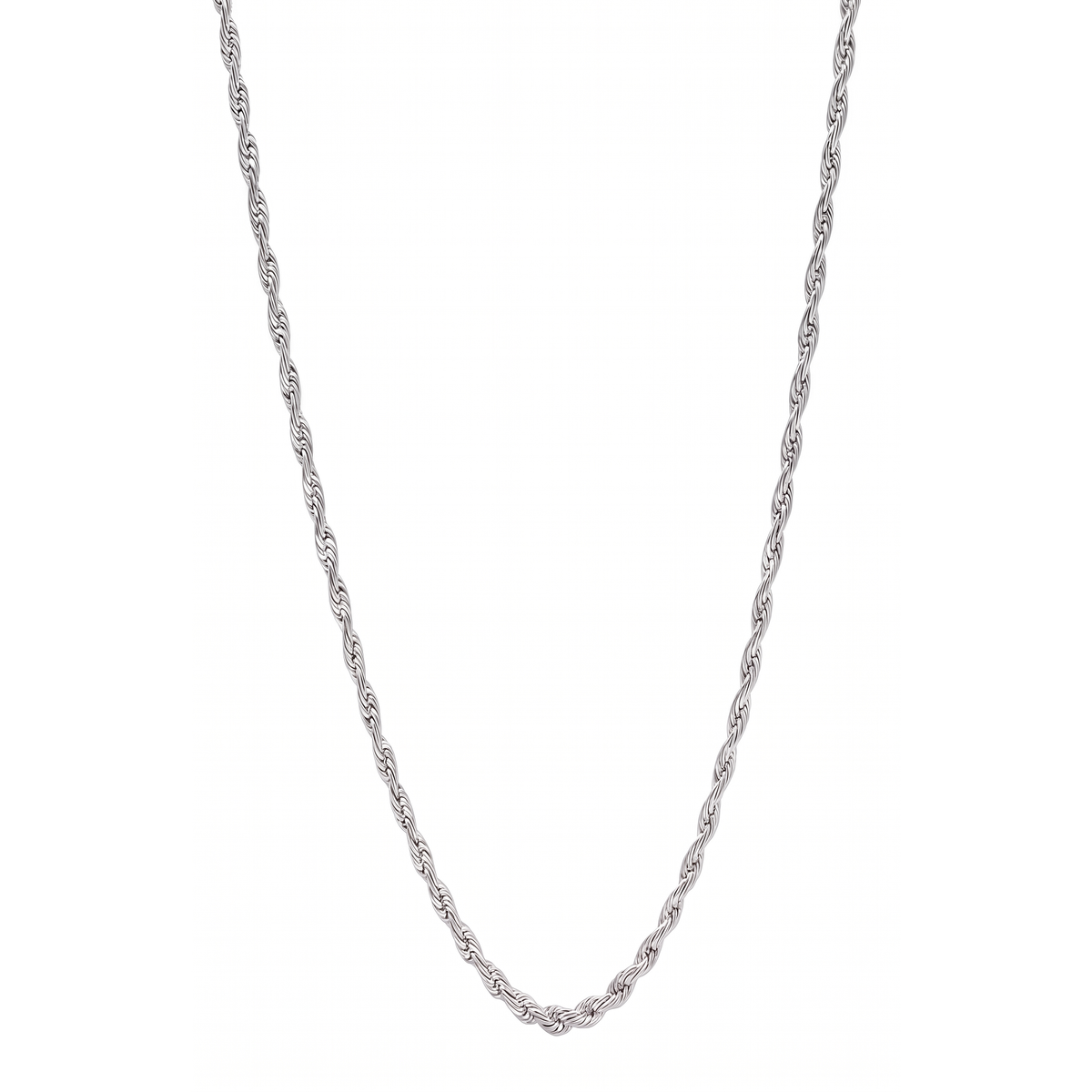 2mm SS Rhodium Rope Chain Necklace Men Women 16-30" Italian Style Thin Necklace