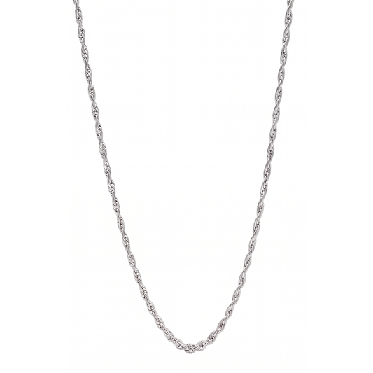 2mm SS Rhodium Rope Chain Necklace Men Women 16-30" Italian Style Thin Necklace